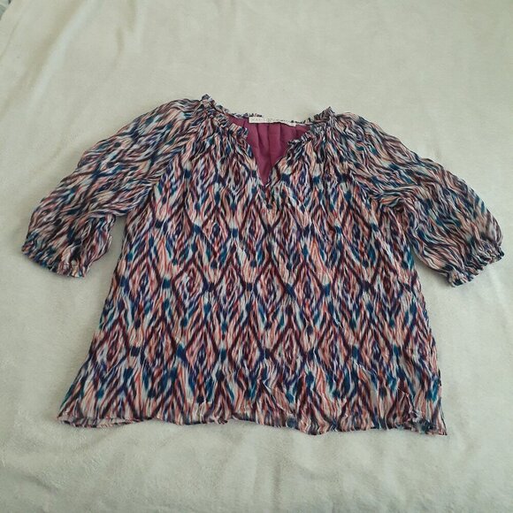 Marie Oliver Women's Size S Multicolor Southwest Print Silk Blend Crepe Blouse - Picture 4 of 12